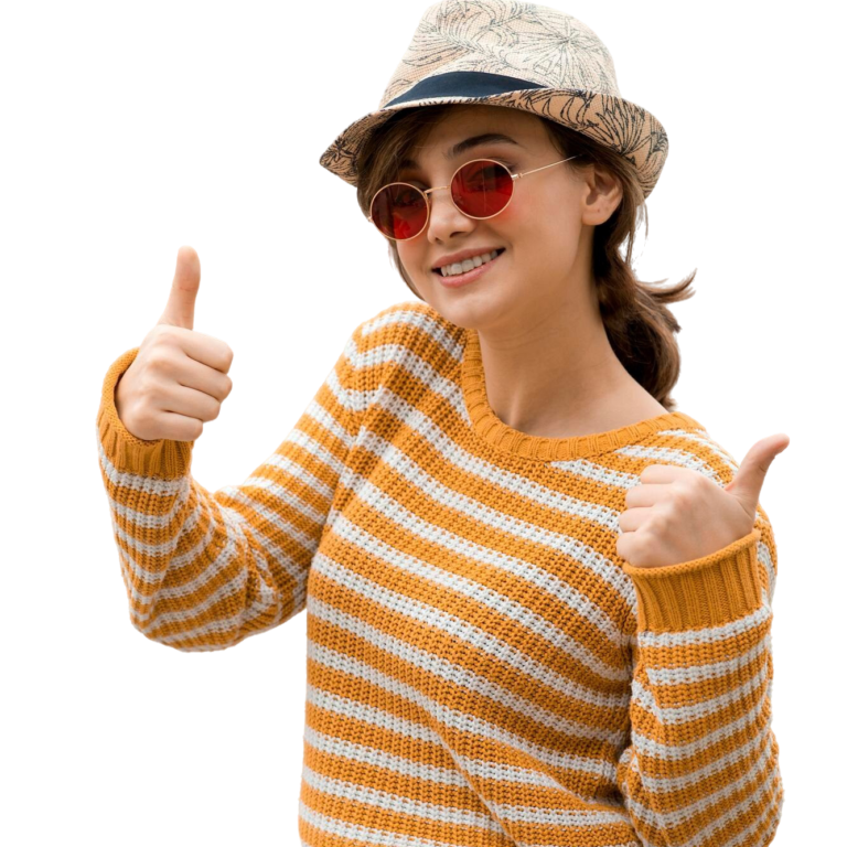 young-cute-woman-cap-glasses-posing-outside-showing-thumbs-up-high-quality-photo